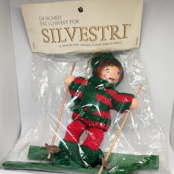 Silvestri Wooden Skier Ornament New in Package Vintage Christmas - Picture 1 of 2